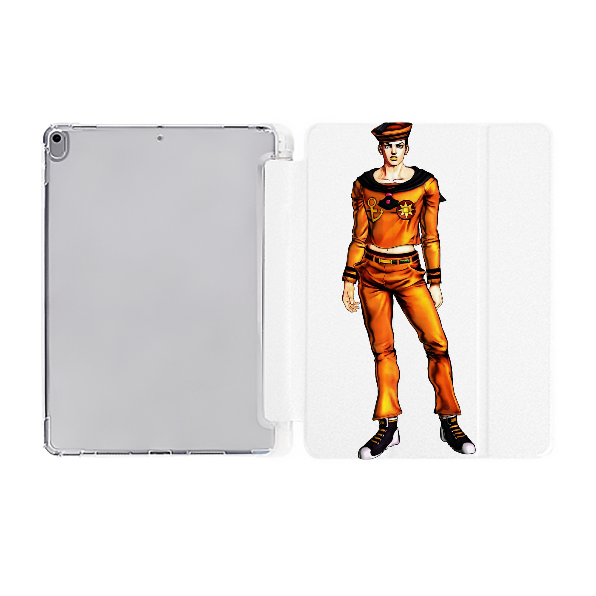 （画像用） ジョジョの奇妙な冒険 東方定助 JoJo's Bizarre Adventure Higashikata Josuke IPad ケース ペン収納付き 三つ折りスタンド PUレザー×シリコン 対応機種9.5/10.5/10.9インチ